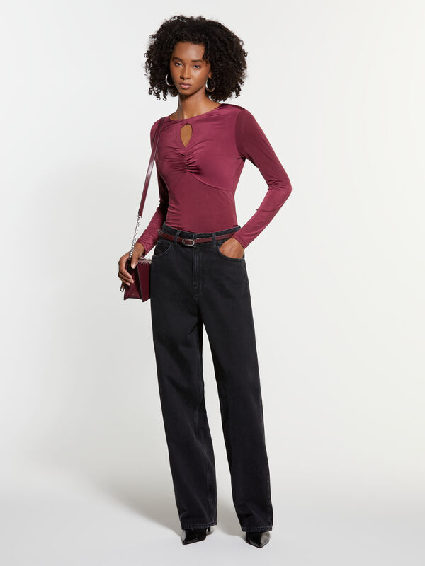 Burgundy t-shirt with curl  - μπλουζάκια μακρυμάνικα γυναικεία | Sisley