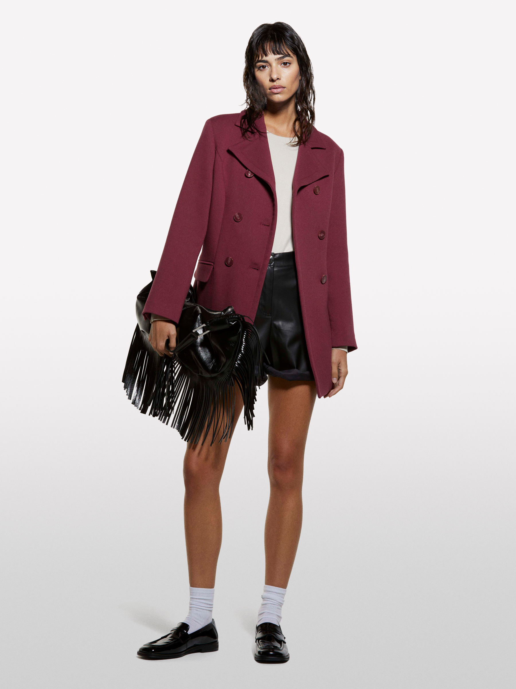 Sisley - Manteau Croisé Bordeaux, Femme, Bordeaux, Taille: 48