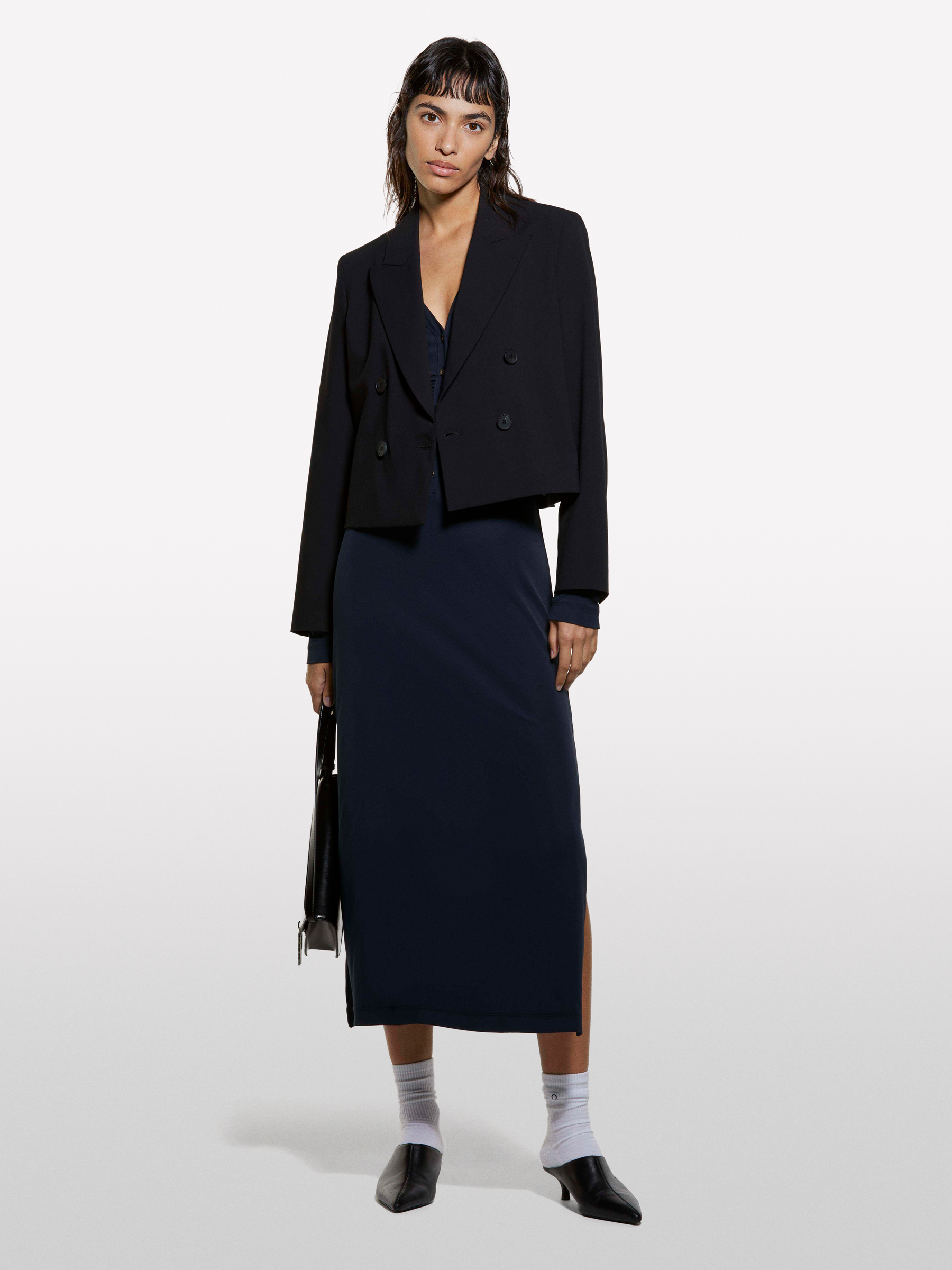 Sisley - Blazer Spencer Noir À Double Boutonnage, Femme, Noir, Taille: 48