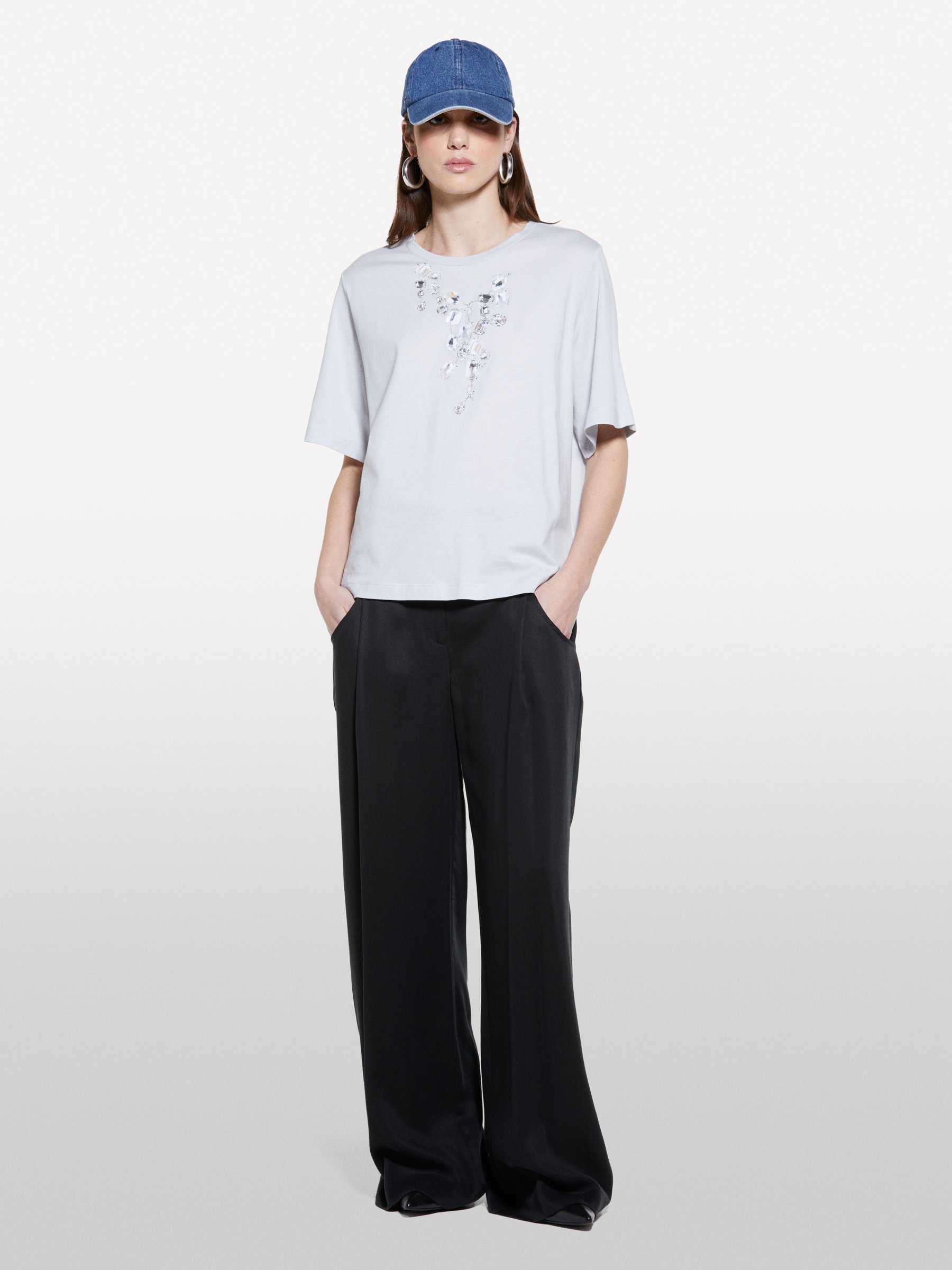 Sisley - Graues T-shirt Mit Schmuck-druck, Frau, Hellgrau, Größe: M