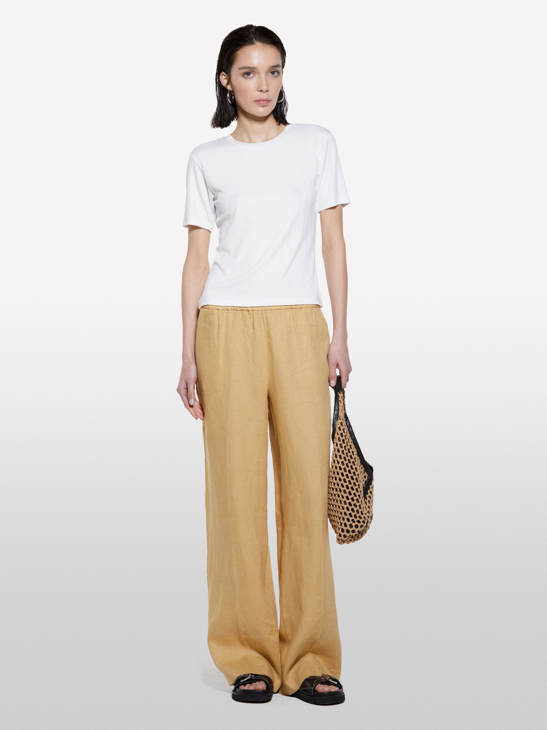  Sisley - Παντελόνι Μουσταρδί Flare Fit Από 100% Λινό, θήλυ, Μουσταρδι, μέγεθος: 46 2025