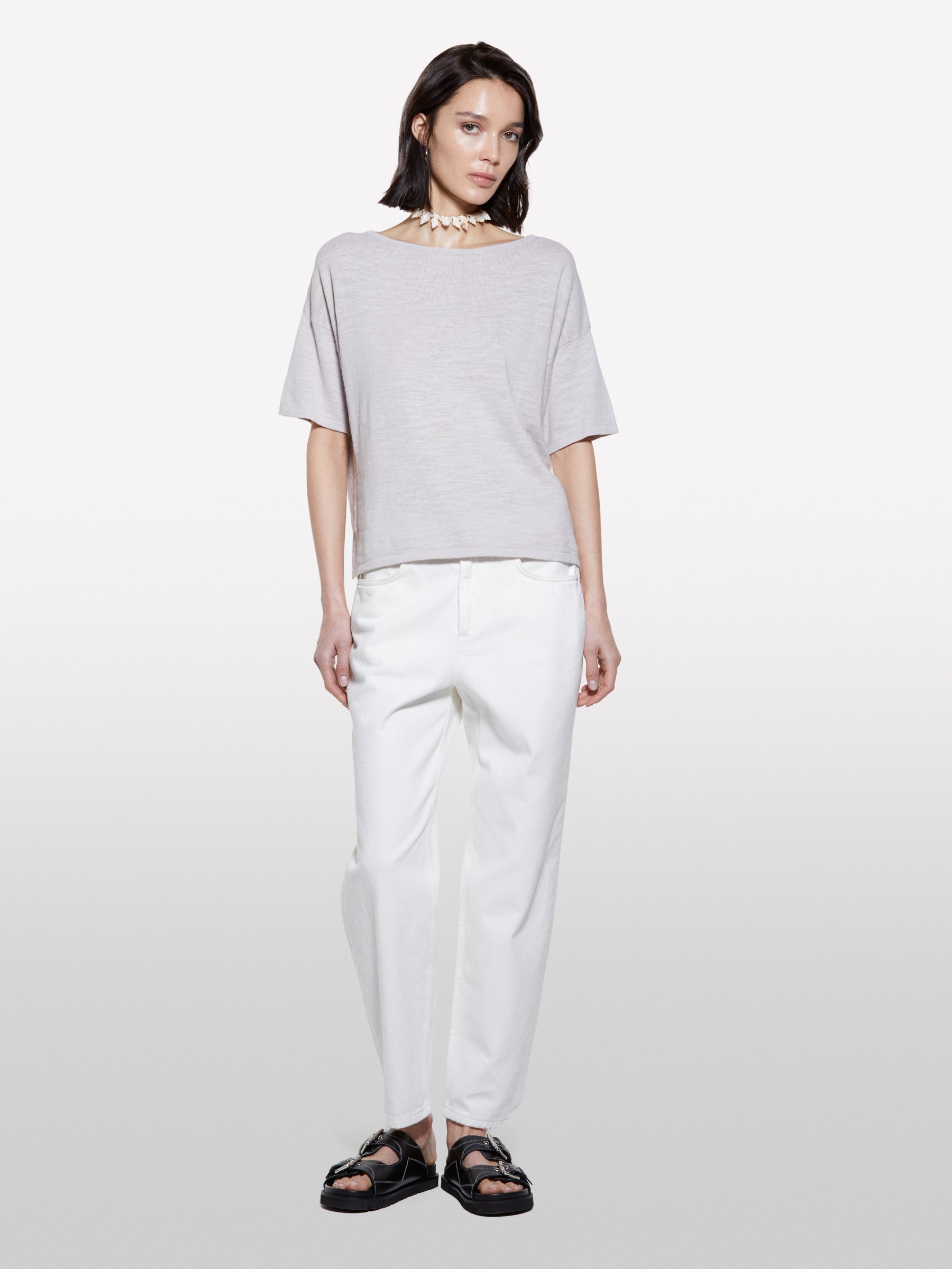 Sisley - Graues Over-fit-strick-t-shirt, Frau, Hellgrau, Größe: M