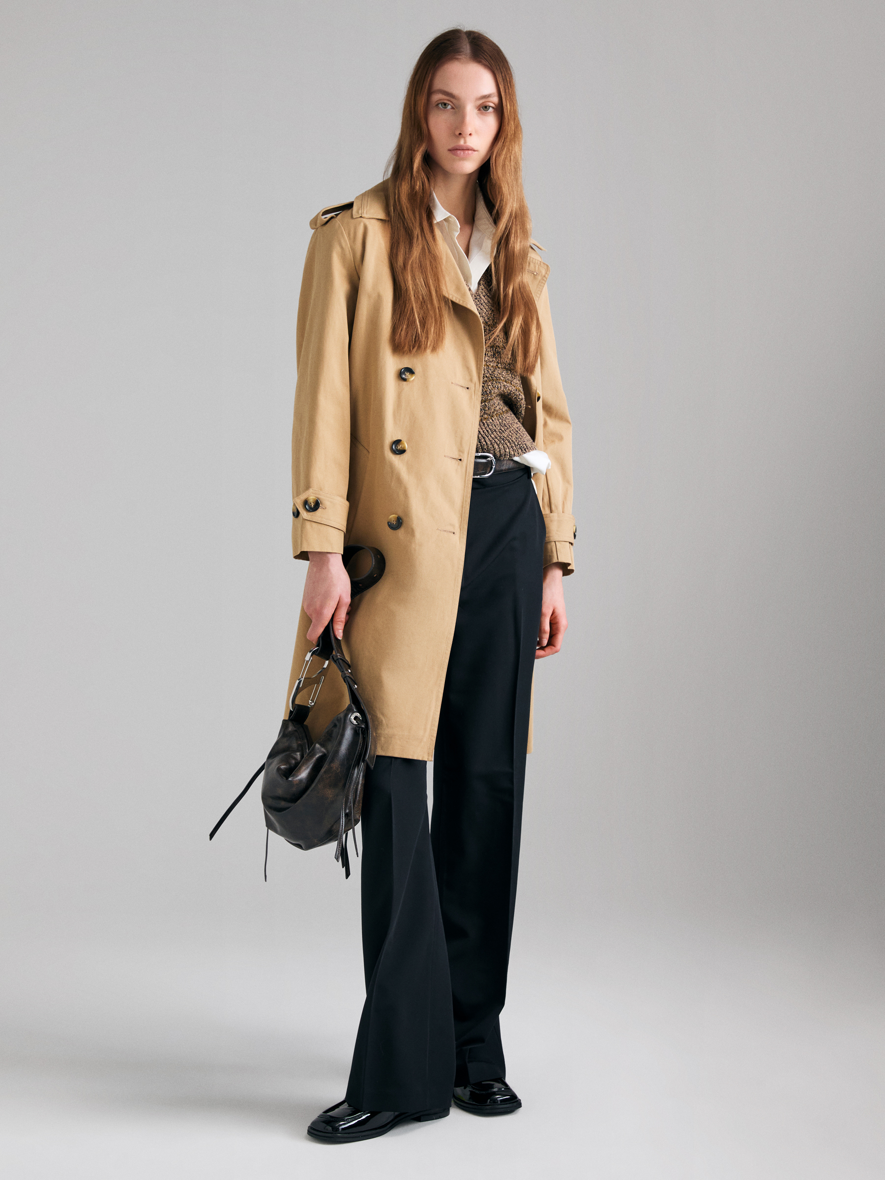 Sisley - Trench-coat Mi-long Croisé, Femme, Camel, Taille: 48