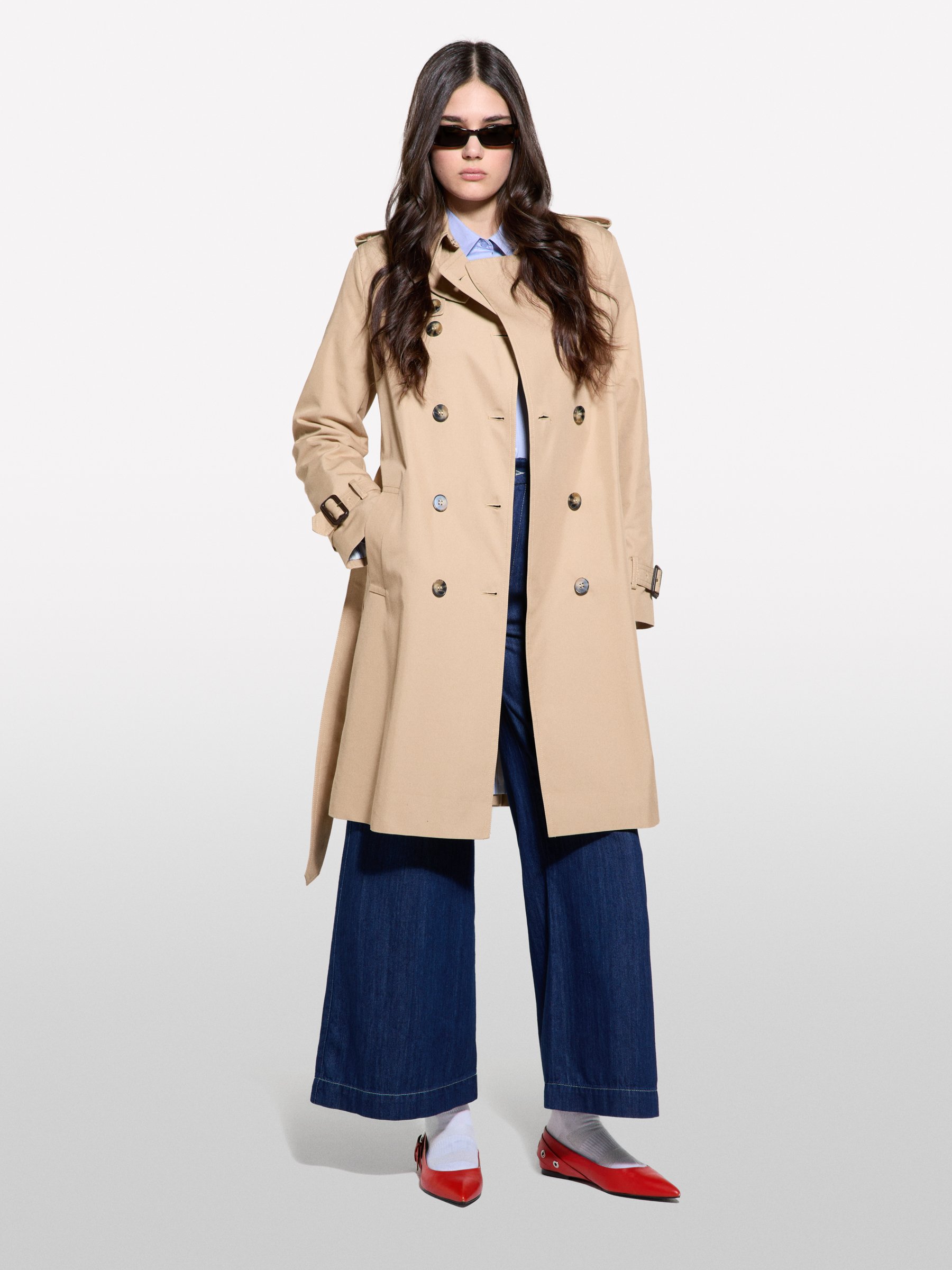 Sisley - Kamelbrauner Trenchcoat Slim Fit, Frau, Beige, Größe: 42