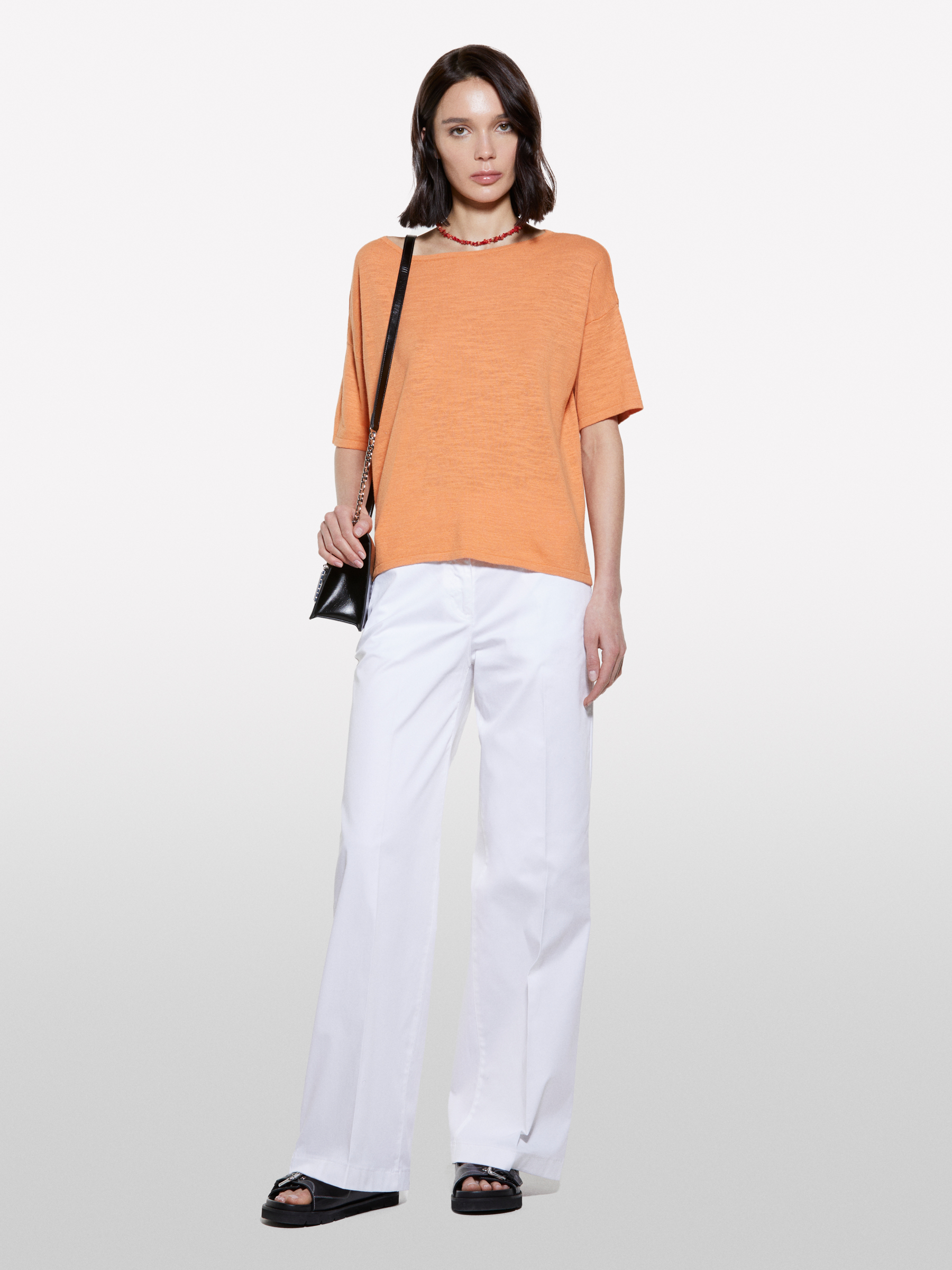 Sisley - Übergroßes Orangefarbenes Strick-t-shirt, Frau, Orange, Größe: S