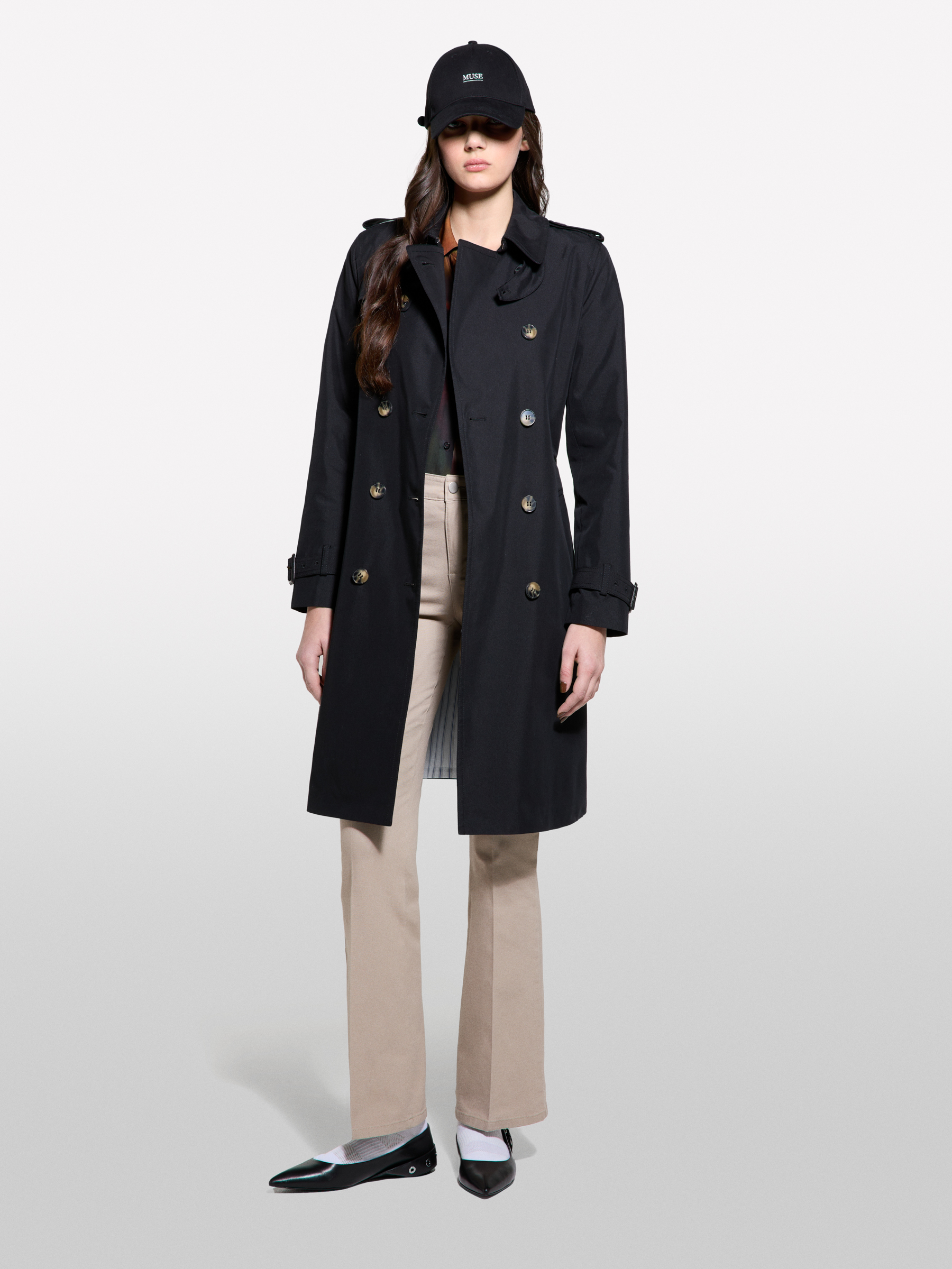 Sisley - Schwarzer Trenchcoat Slim Fit, Frau, Schwarz, Größe: 40
