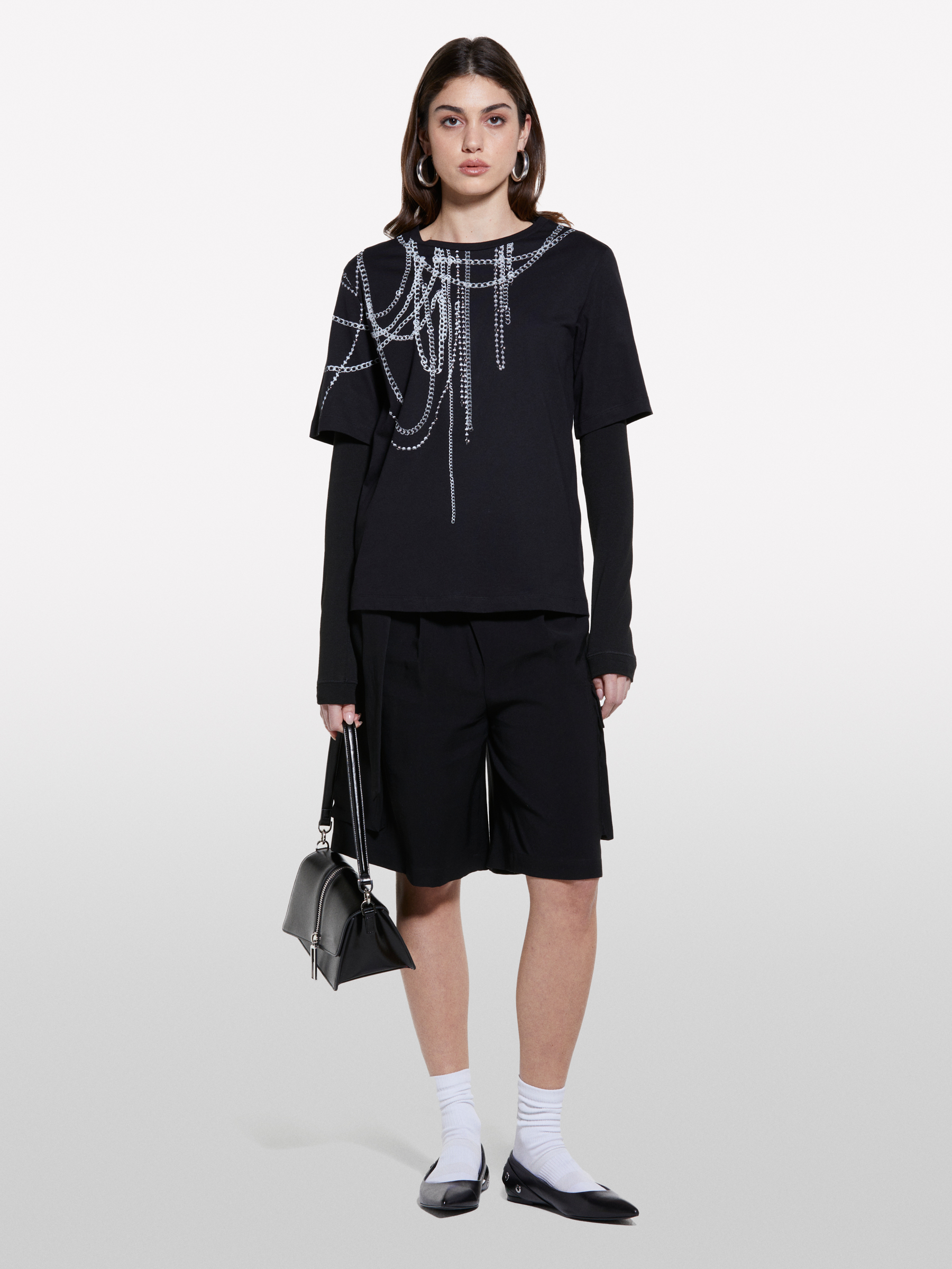 Sisley - Schwarzes T-shirt Mit Druck, Frau, Schwarz, Größe: L