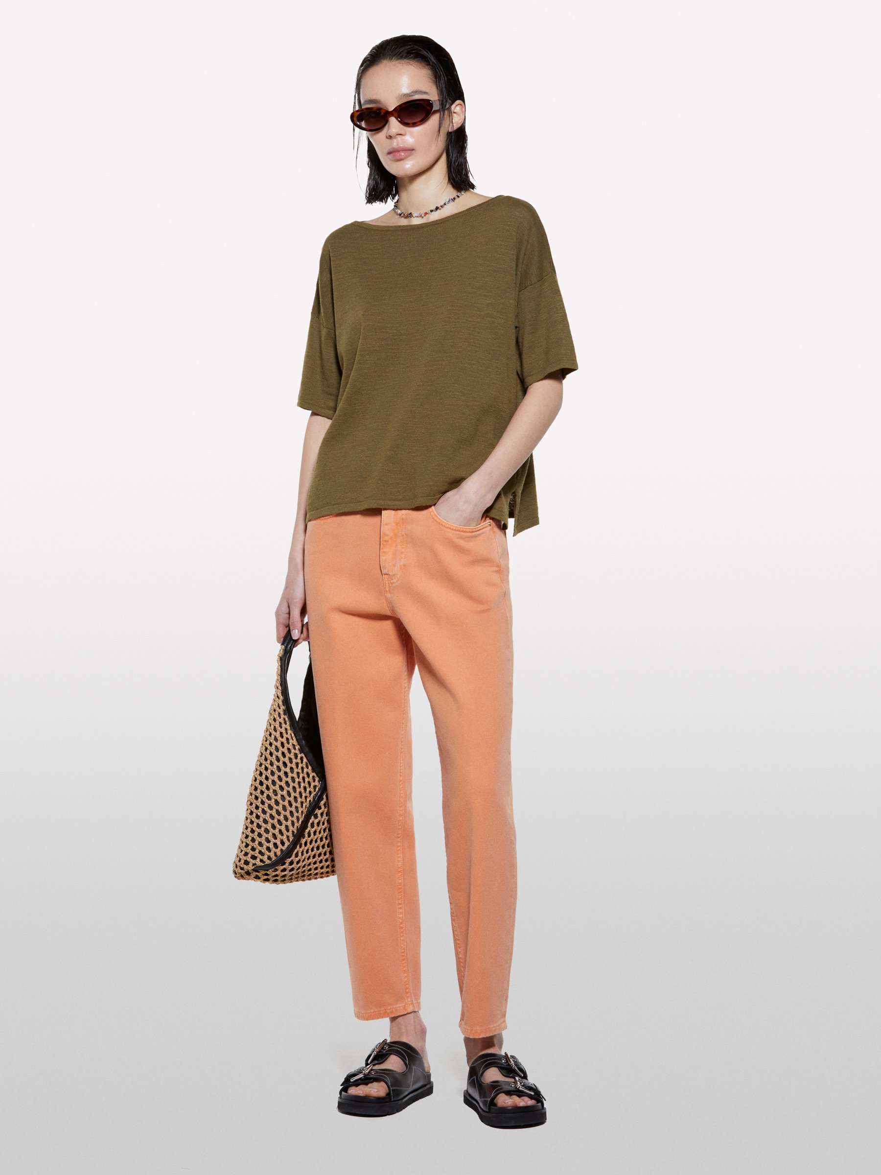 Sisley - Militärgrünes Over-fit-strick-t-shirt, Frau, Militärgrün, Größe: M